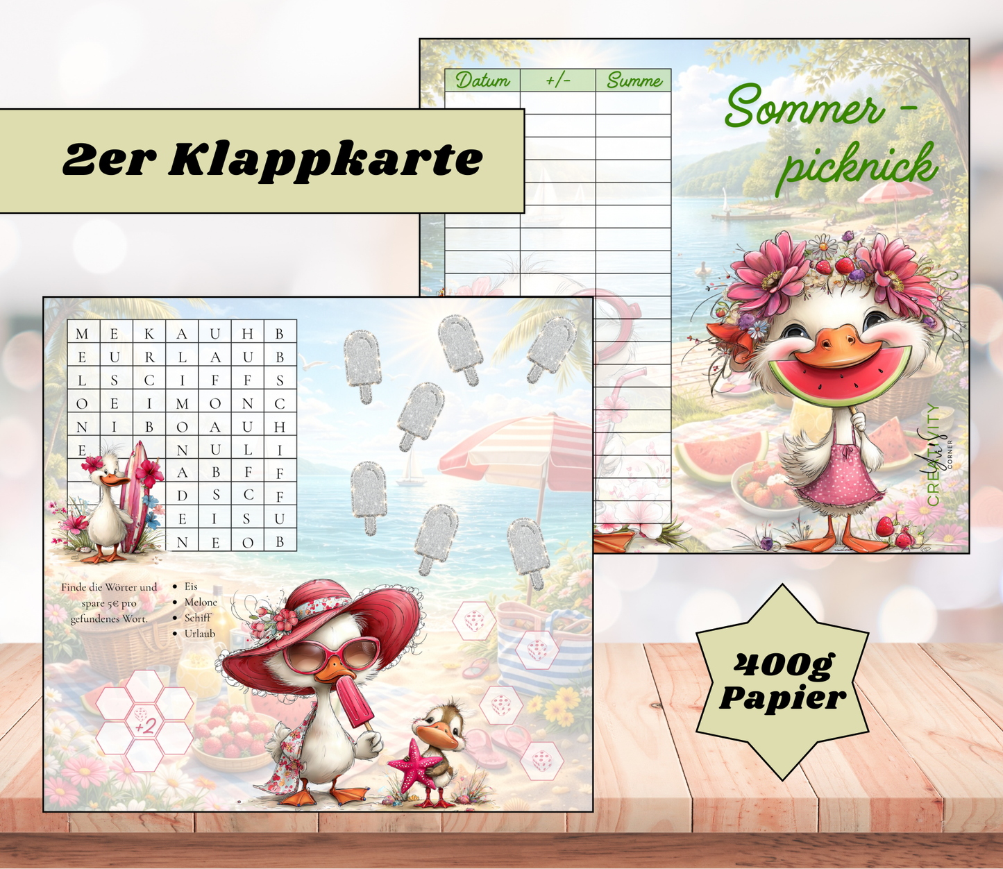 Sparchallenge „Sommerpicknick" Zweier-Klappkarte, A6, 400g Papier