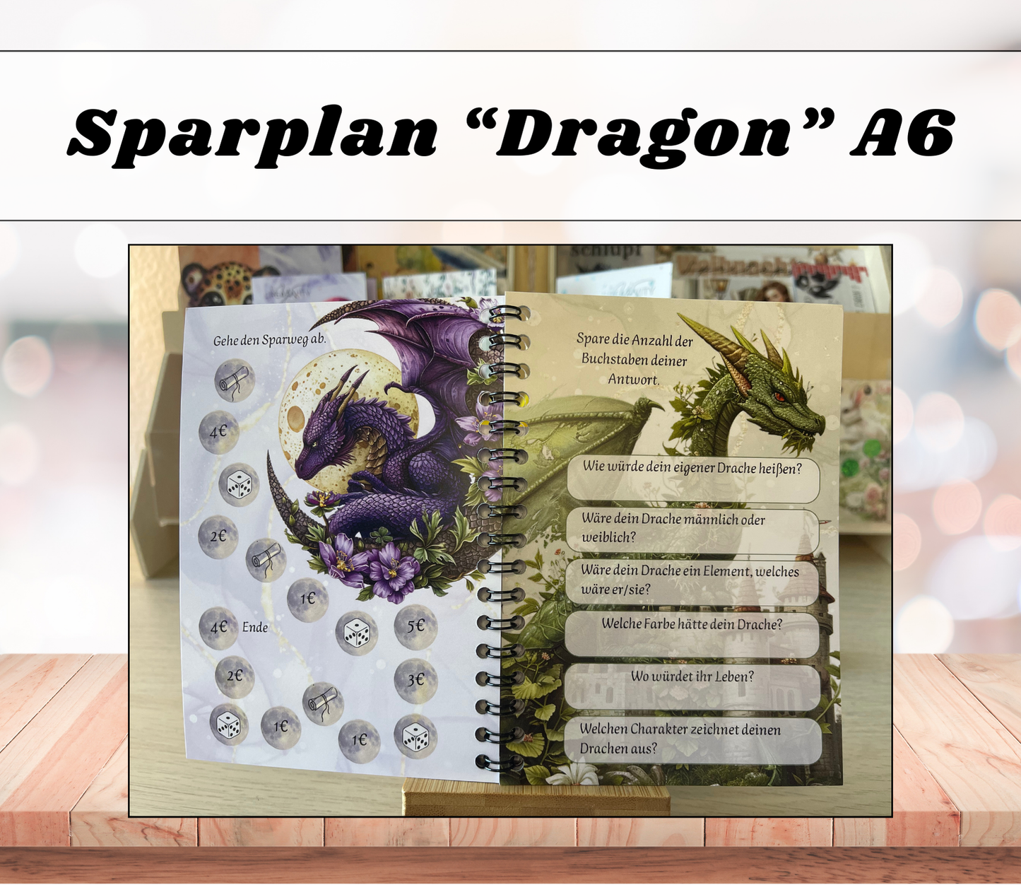 Sparbuch „Dragon“ + Deckblatt, A6, Spiralbindung