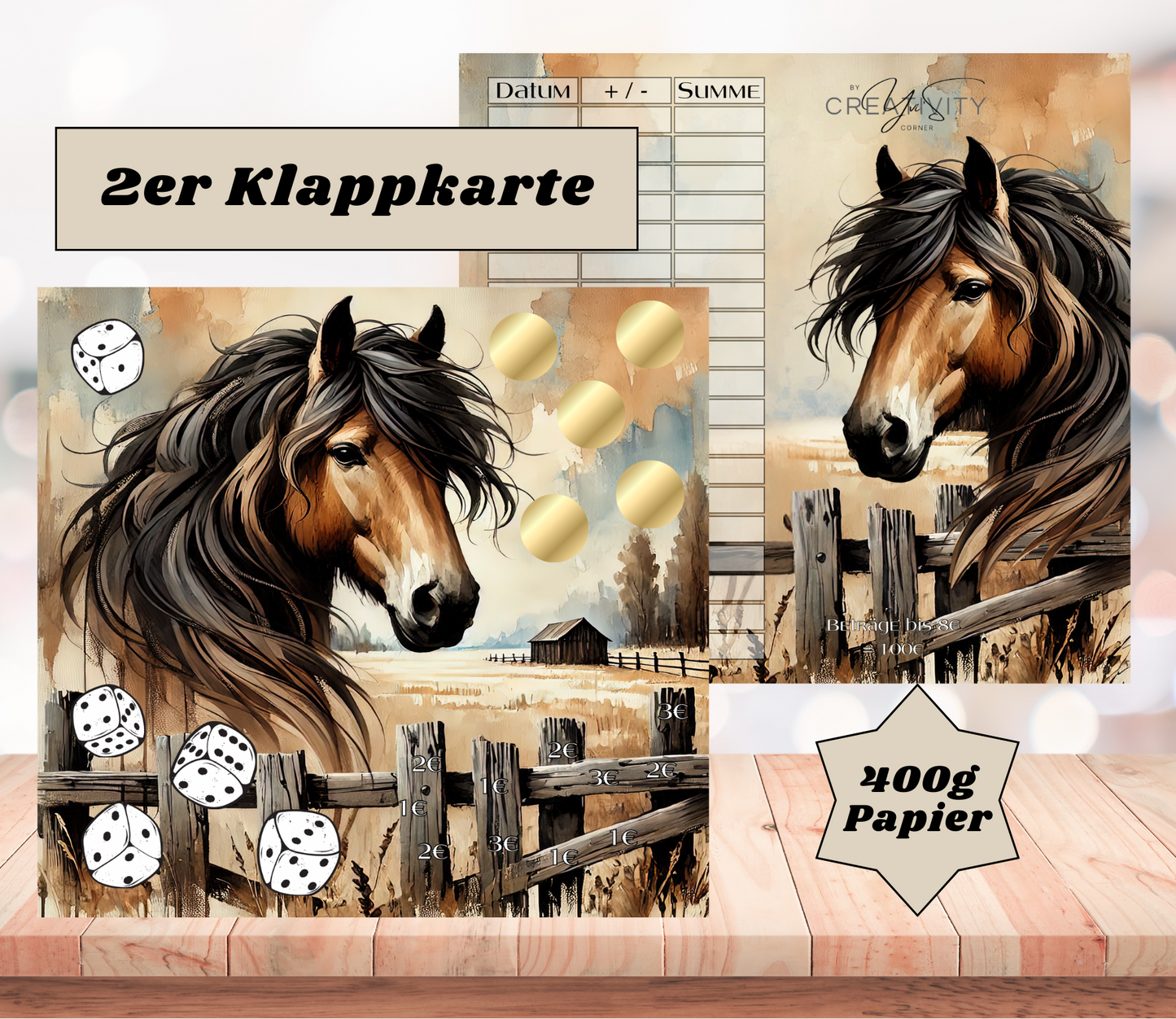 Sparchallenge "Pferdegeflüster" Zweier-Klappkarte, A6, 400g Papier