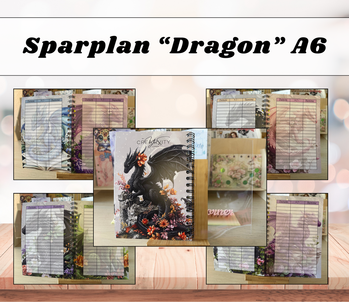 Sparbuch „Dragon“ + Deckblatt, A6, Spiralbindung