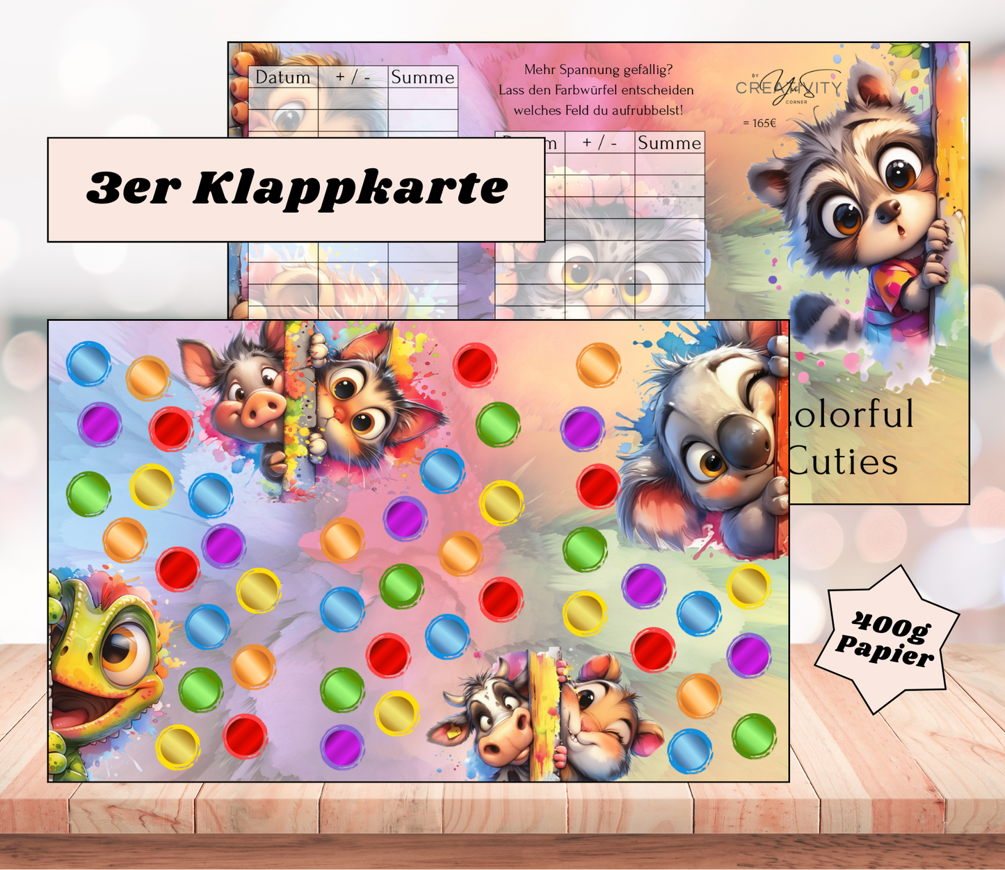 Sparchallenge "Colorful Cuties" Triple-Klappkarte, A6, 400g Papier