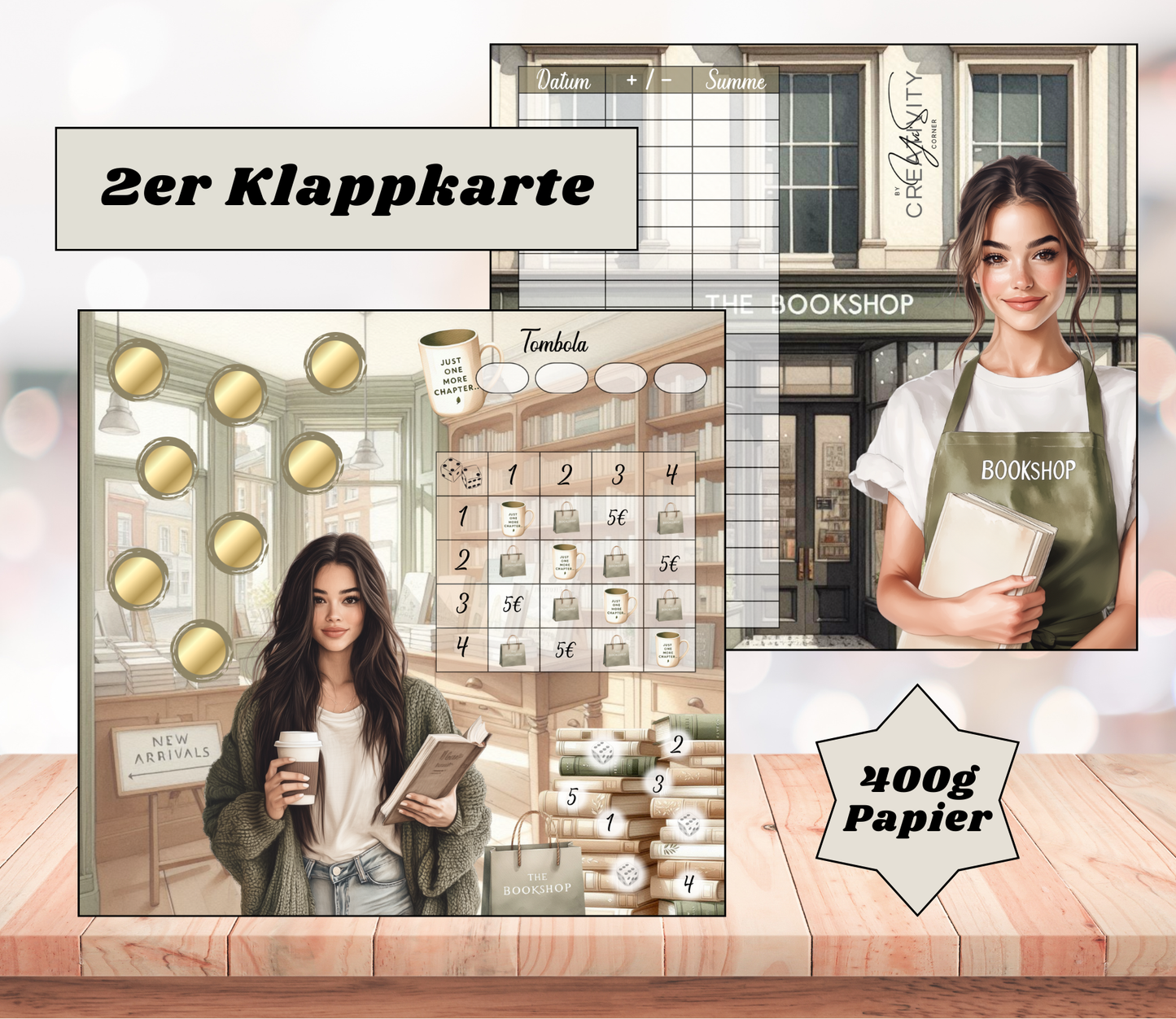 Sparchallenge "Bookshop" Zweier-Klappkarte, A6, 400g Papier