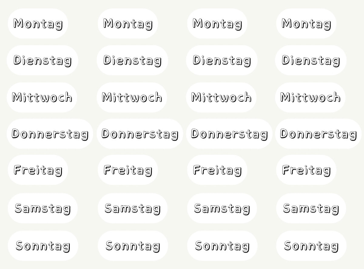 Sticker Wochentage - Schriftart 4 (SW4)
