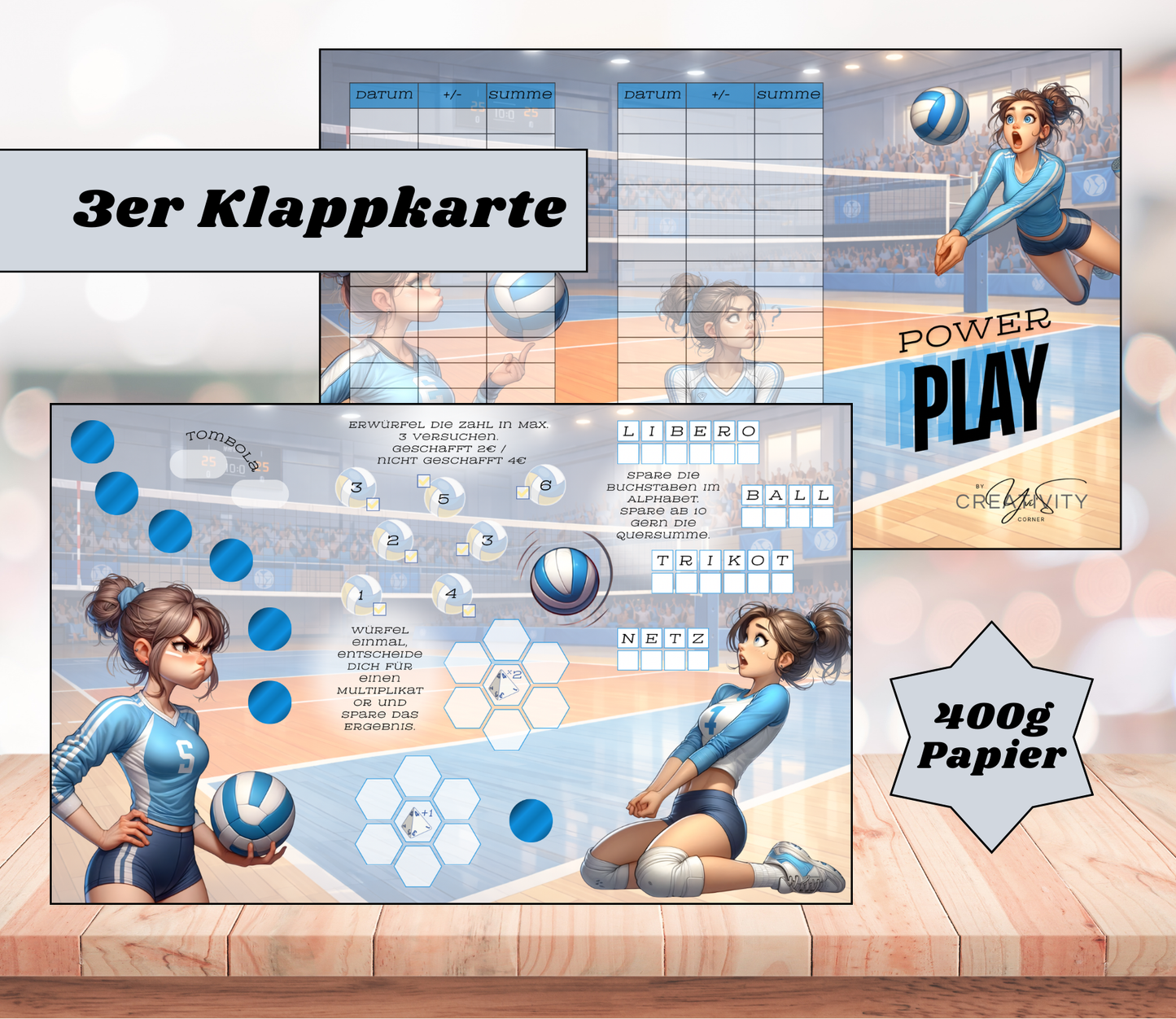 Sparchallenge „Power Play" Triple-Klappkarte, A6, 400g Papier