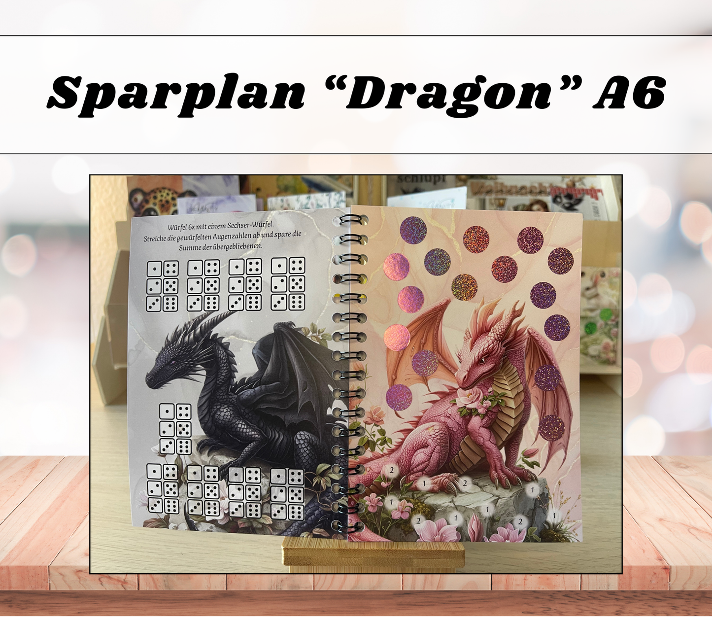 Sparbuch „Dragon“ + Deckblatt, A6, Spiralbindung