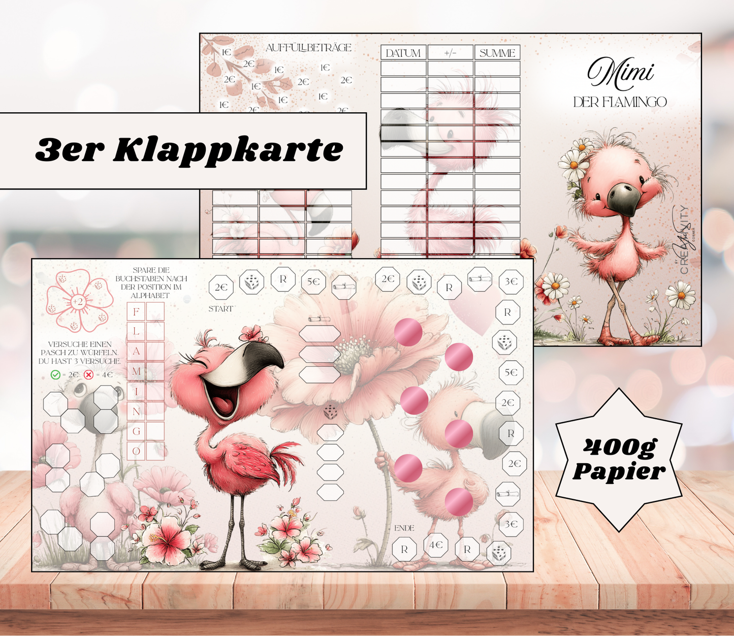 Sparchallenge „Mimi" Triple-Klappkarte, A6, 400g Papier