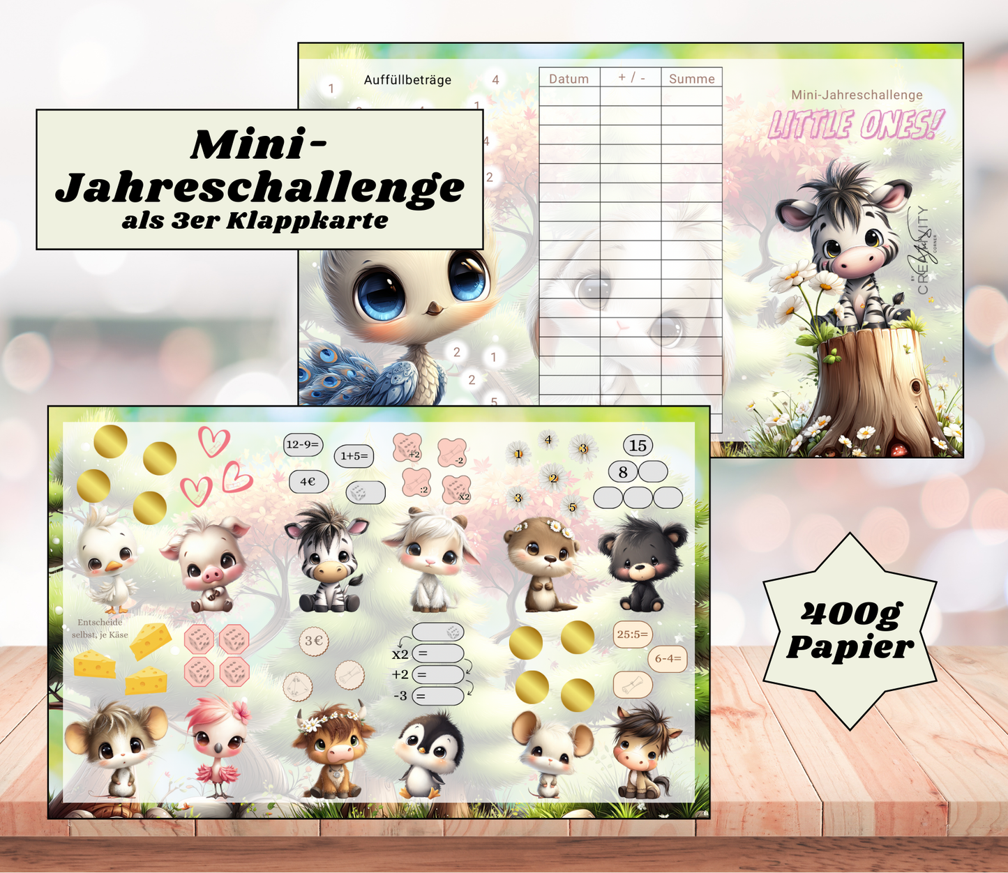 Mini-Jahreschallenge "Little ones" Triple-Klappkarte, A6, 400g Papier