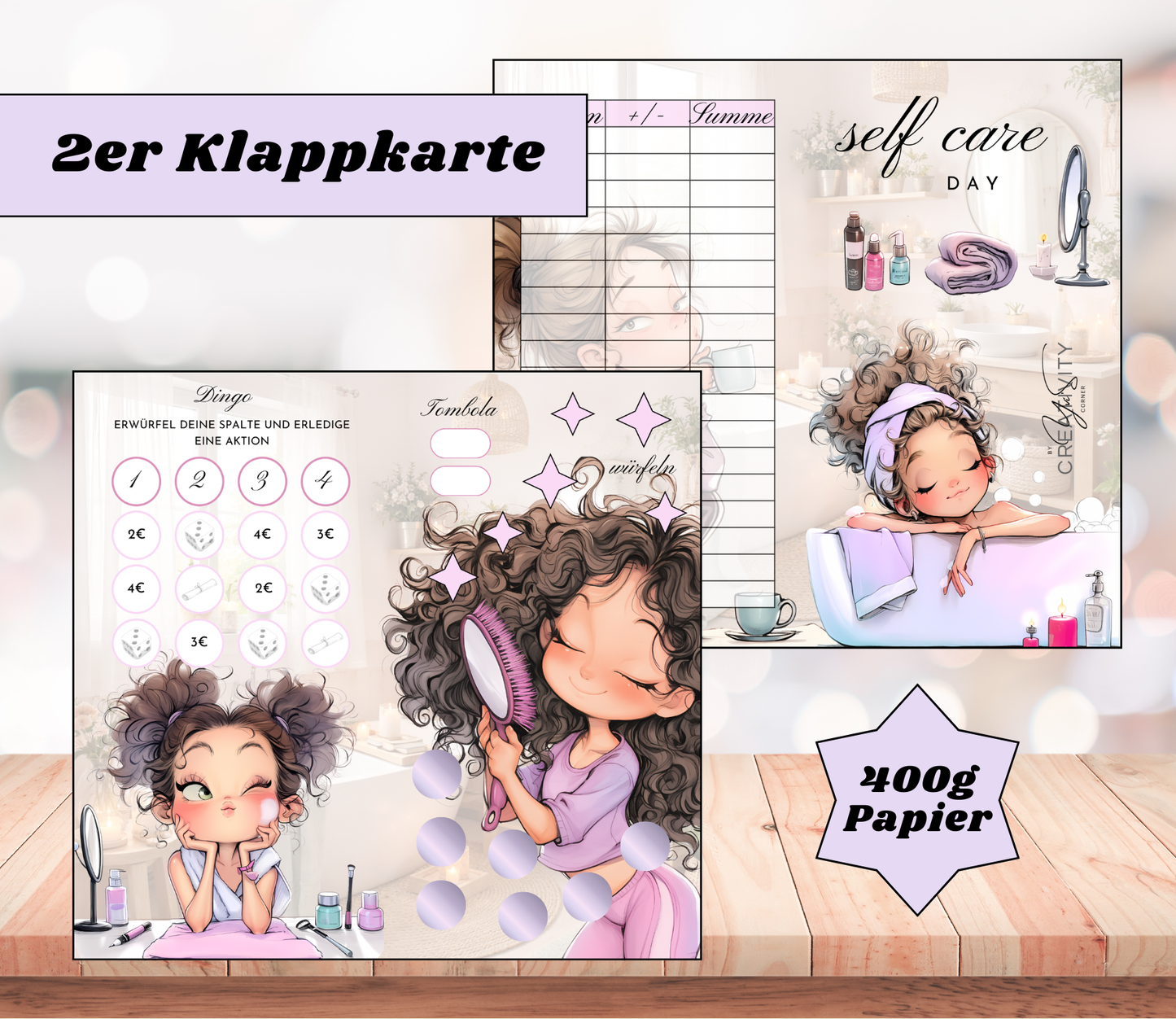 Sparchallenge „Self care day" Zweier-Klappkarte, A6, 400g Papier