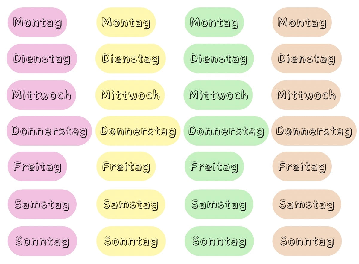 Sticker Wochentage - Schriftart 4 (SW4)