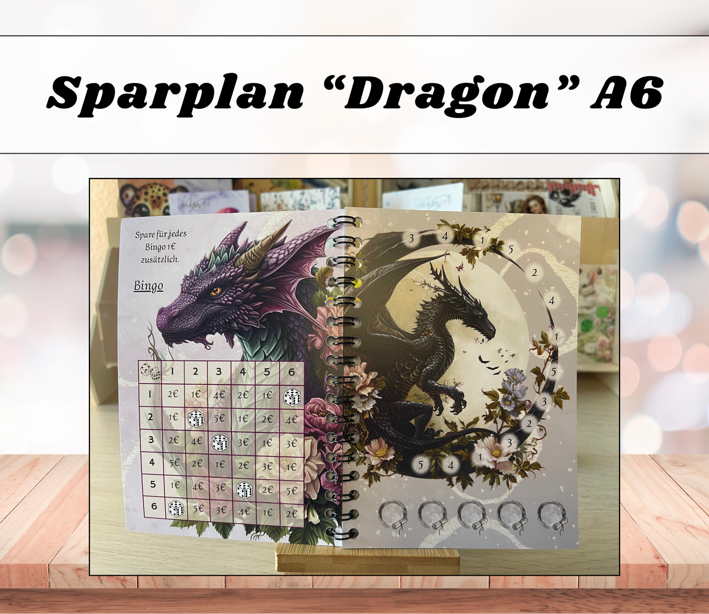 Sparbuch „Dragon“ + Deckblatt, A6, Spiralbindung