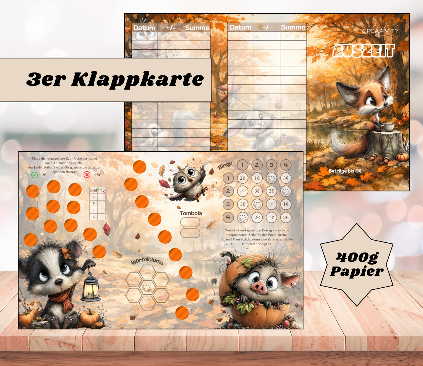 Sparchallenge „Auszeit" Triple-Klappkarte, A6, 400g Papier