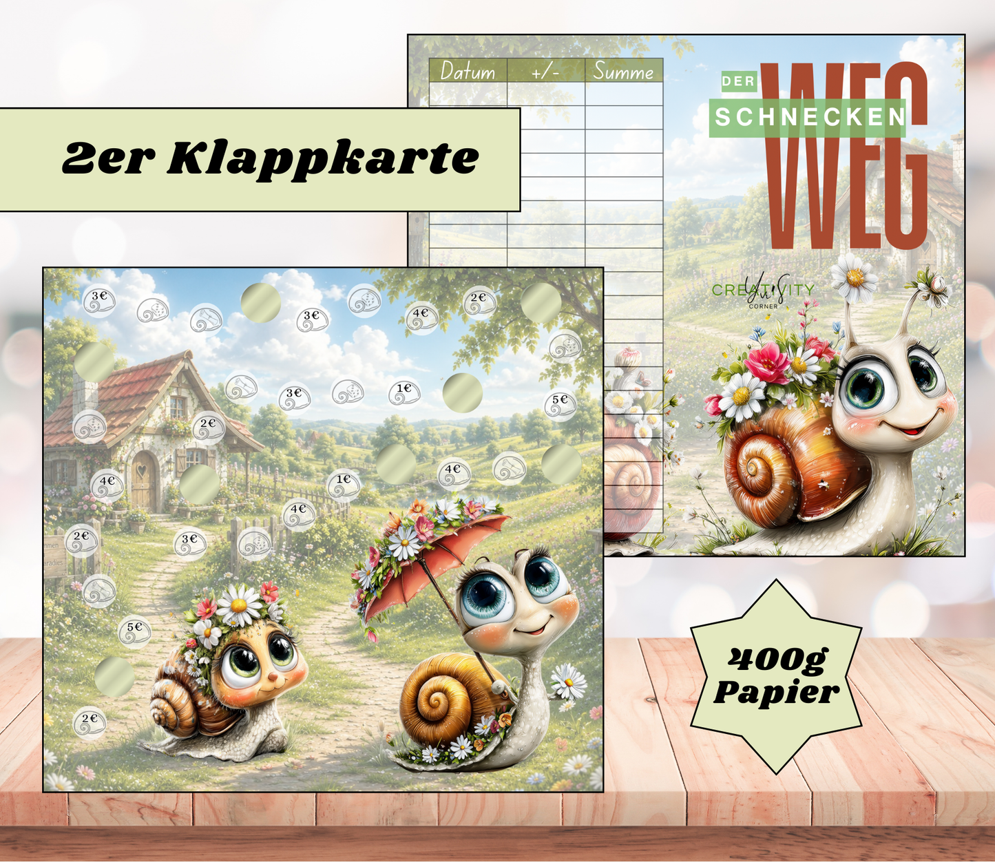 Sparchallenge „der Schneckenweg" Zweier-Klappkarte, A6, 400g Papier