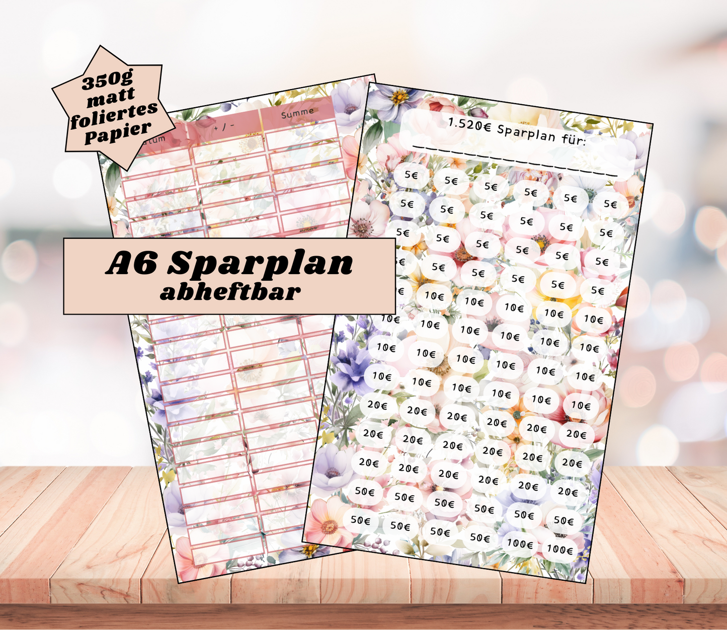 Sparchallenge "1.520€ Sparplan", A6, Papier 350g foliert