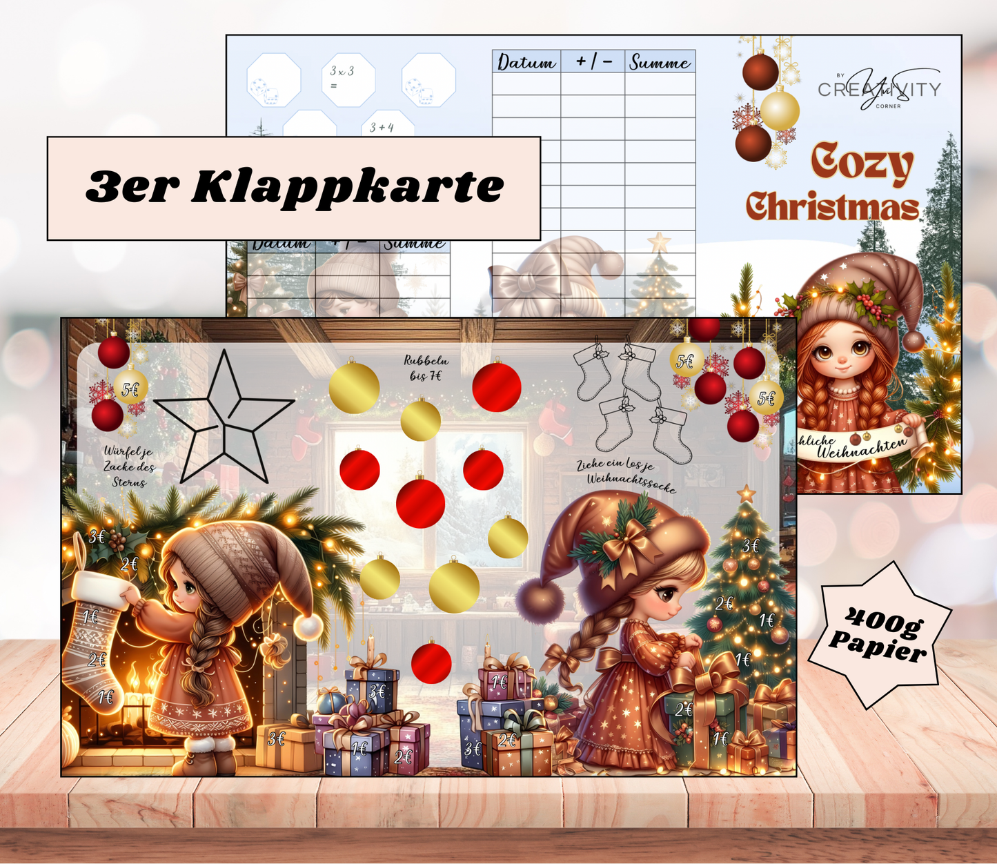 Sparchallenge "Cozy Christmas" Triple-Klappkarte, A6, 400g Papier