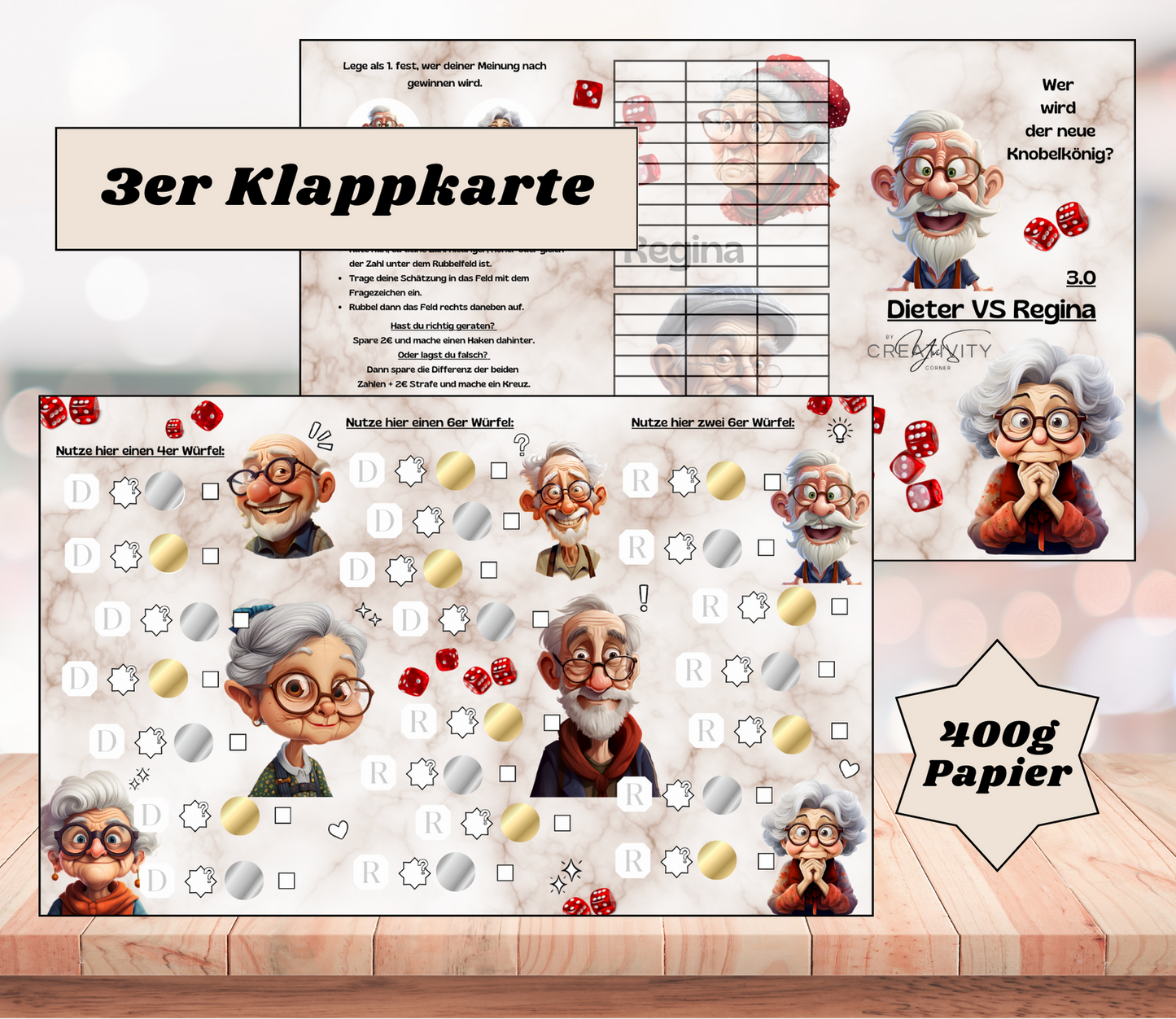 Sparchallenge "Dieter VS Regina 3.0" Triple-Klappkarte, A6
