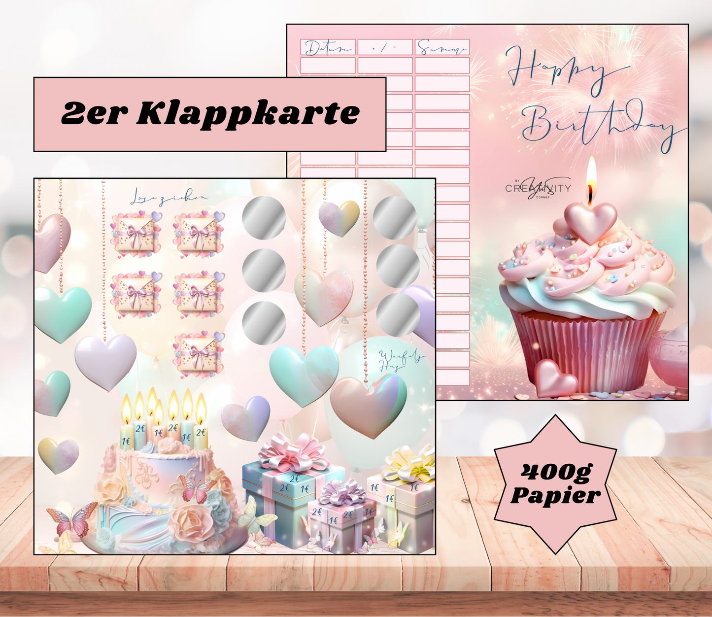 Sparchallenge "Geburtstagsfeier" Zweier-Klappkarte, A6, 400g Papier