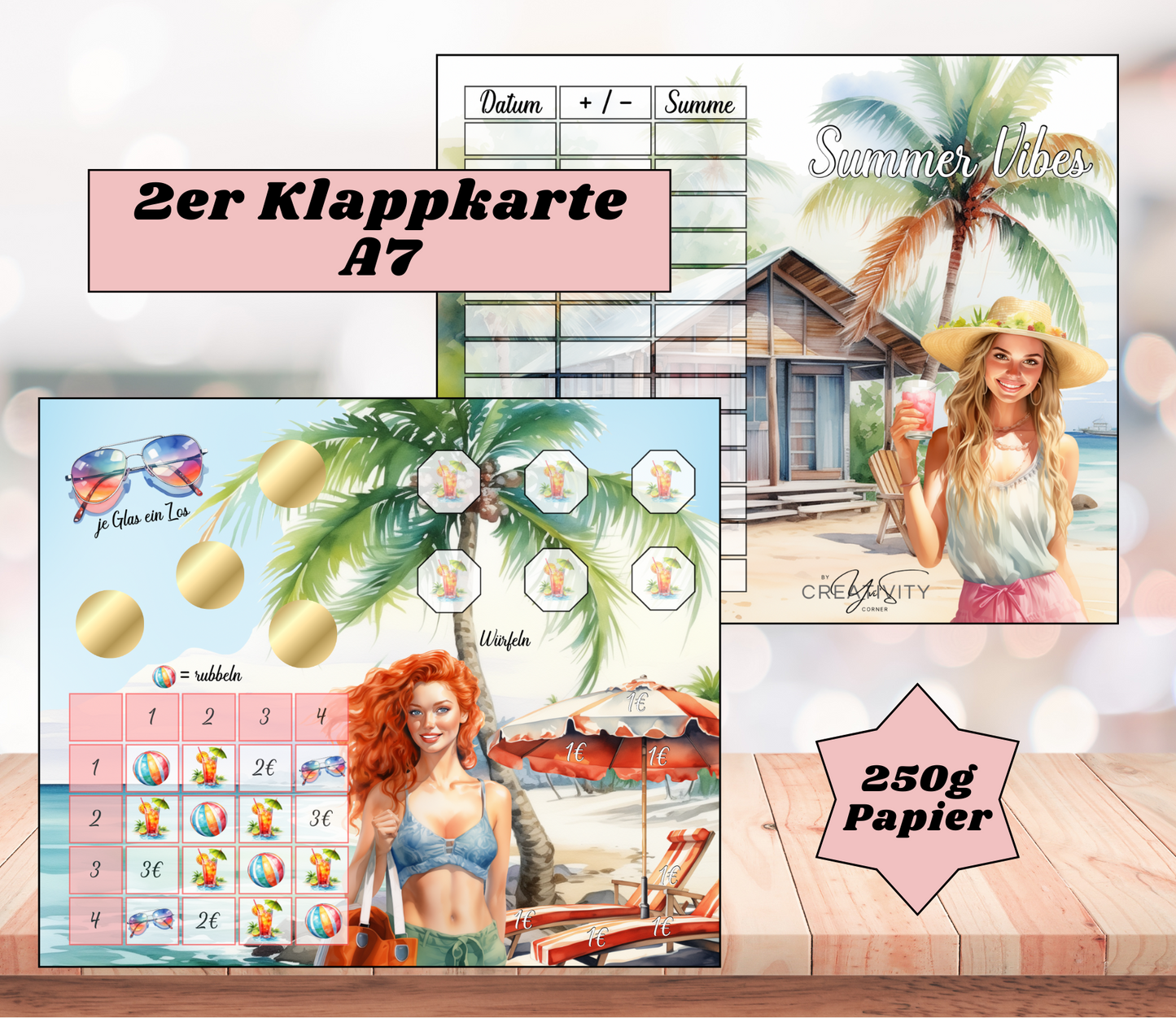 A7 2er-Klappkarte „Summer-Vibes", Papier 250g