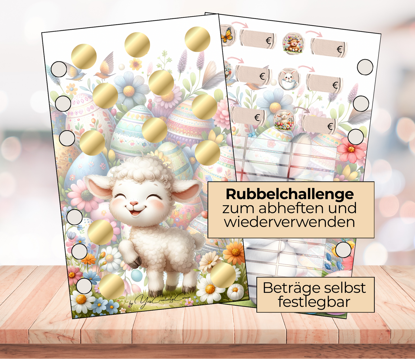 Sparchallenge "Osterlämmchen" wiederverwendbar, A6, Papier 300g beschichtet zum Abheften