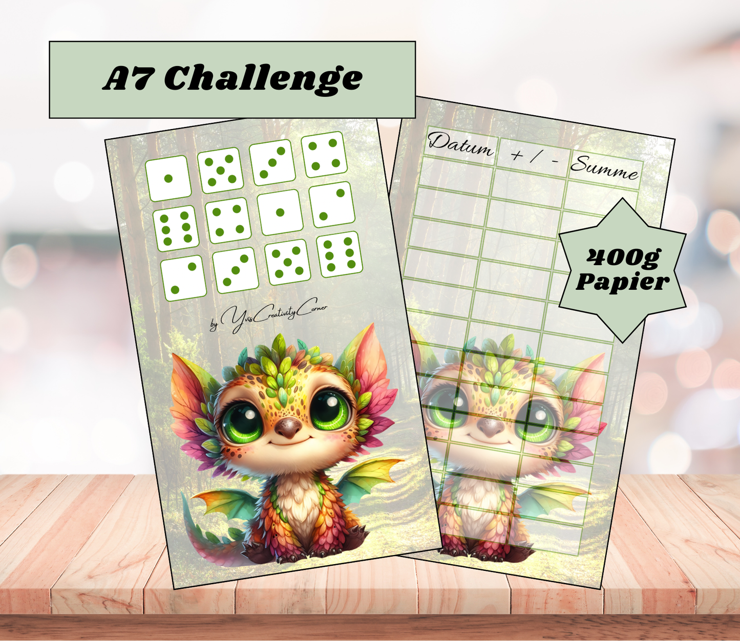 A7 Sparchallenge „Walddrache", A6, Papier 400g