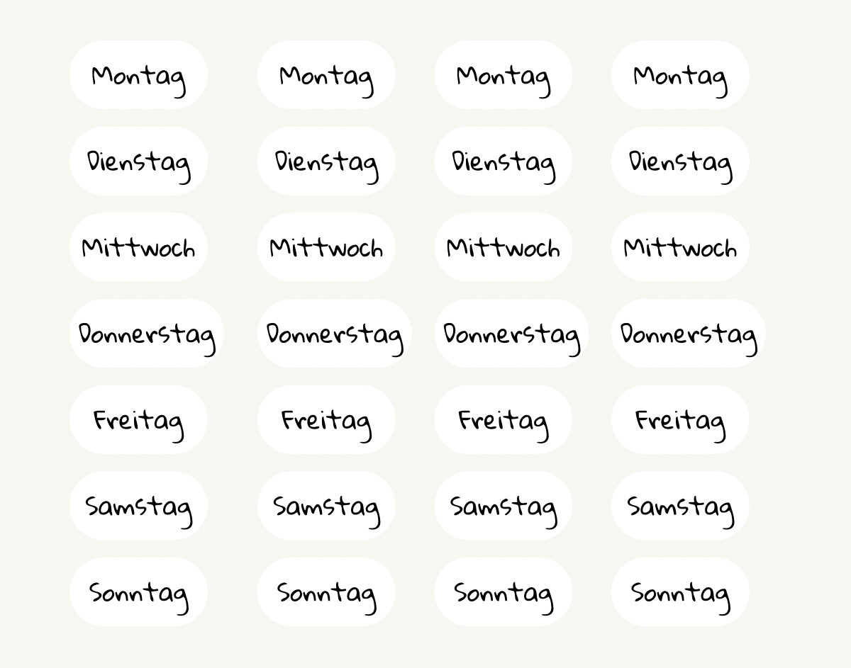 Sticker Wochentage - Schriftart 8 (SW8)
