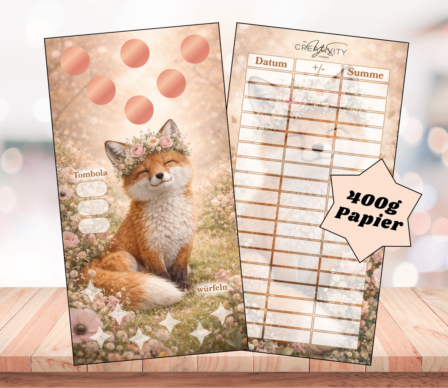 Sparchallenge „Fuchsliebe", A6, Papier 400g