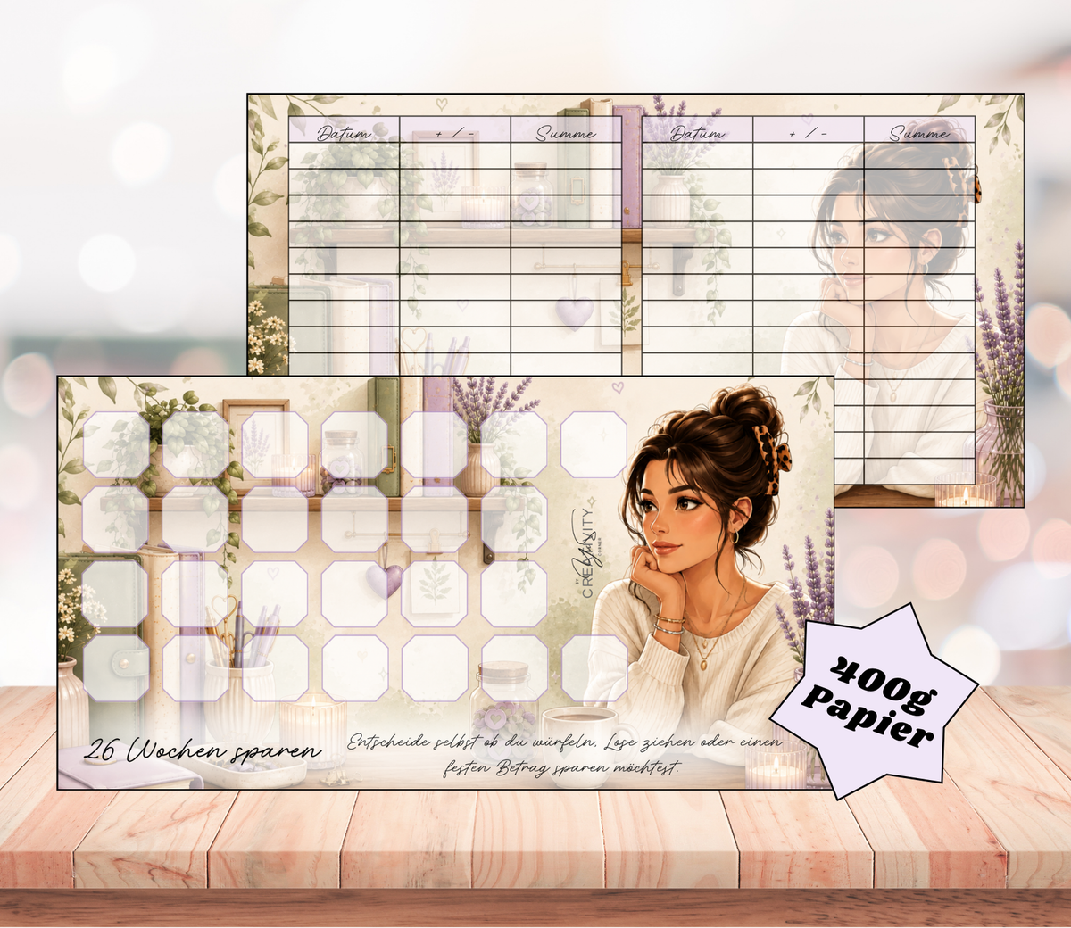 Sparchallenge „26 Wochen - Entscheide selbst - Shopdesign", A6, Papier 400g
