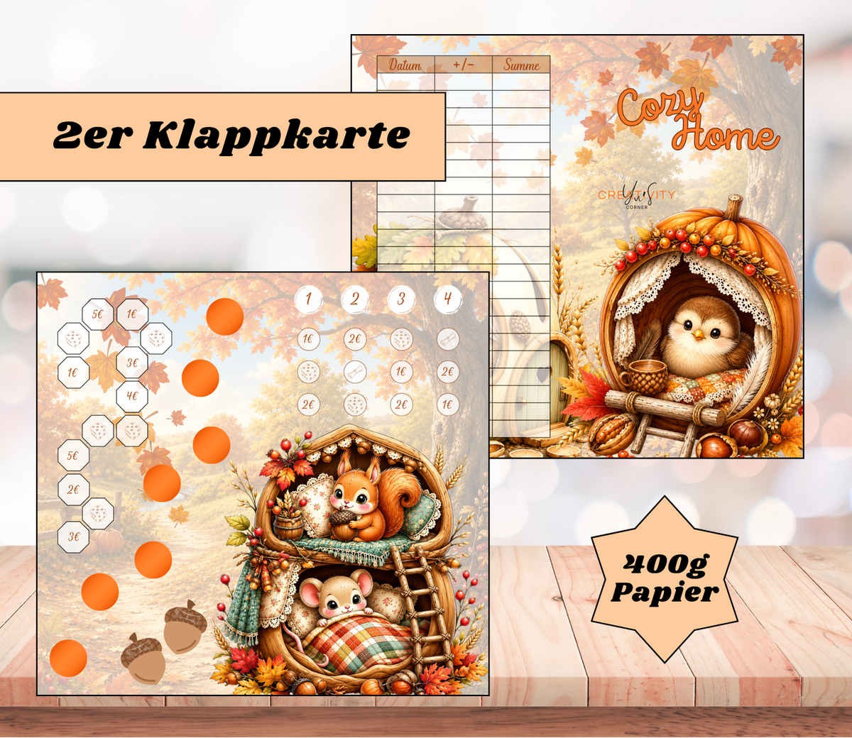 Sparchallenge „Cozy Home" Zweier-Klappkarte, A6, 400g Papier