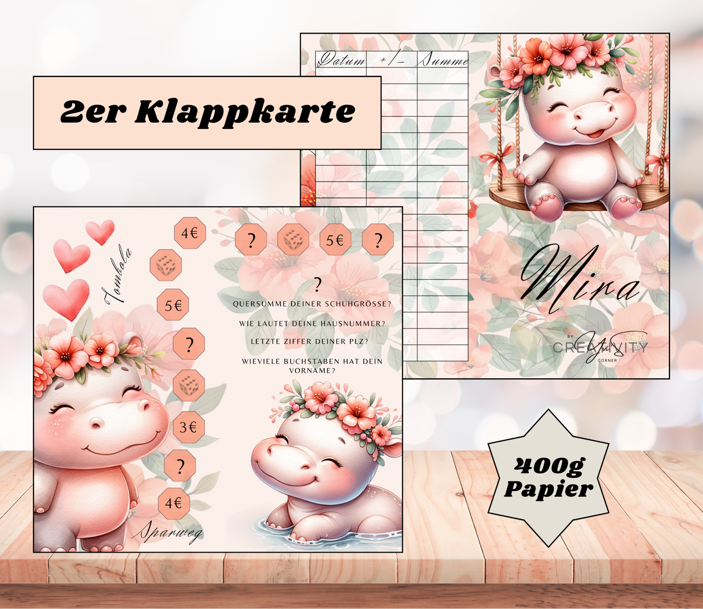 Sparchallenge „Mira" Zweier-Klappkarte, A6, 400g Papier