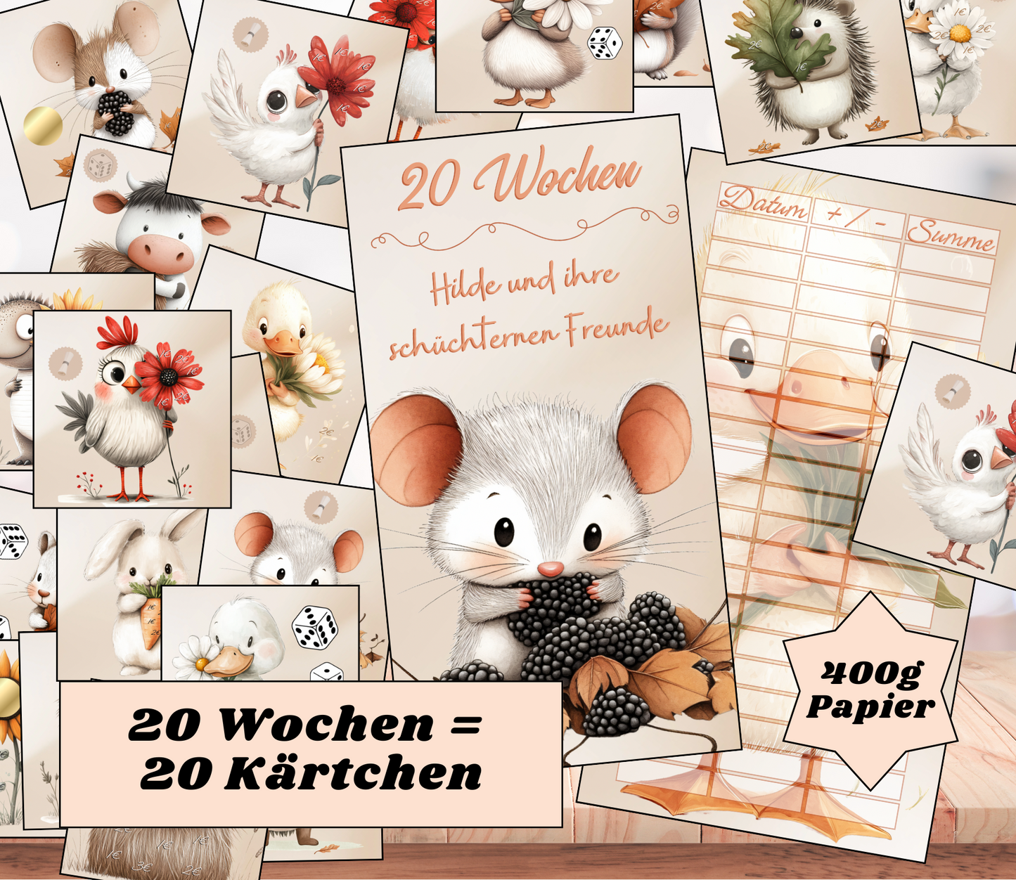 Sparchallenge "20 Wochen - Hilde und Ihre schüchternen Freunde", A6, Papier 350g foliert