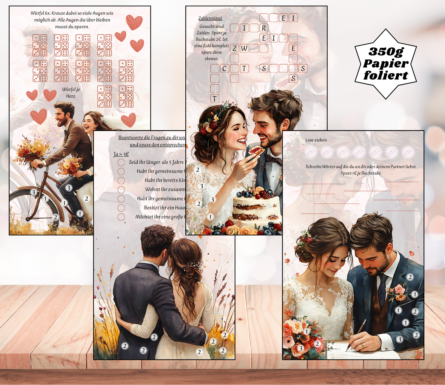 Sparchallenge-Set "Hochzeitstag", gelocht und matt foliert für A6, Papier 350g