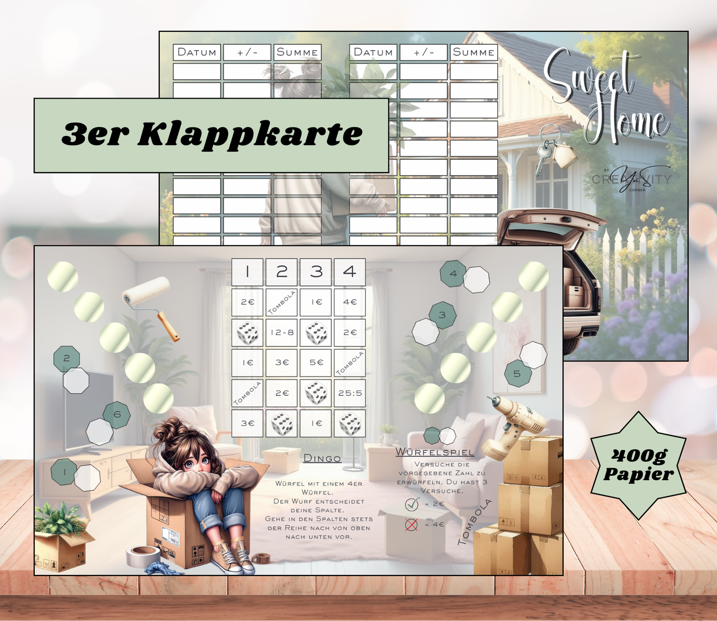 Sparchallenge "Sweet Home" Triple-Klappkarte, A6, 400g Papier