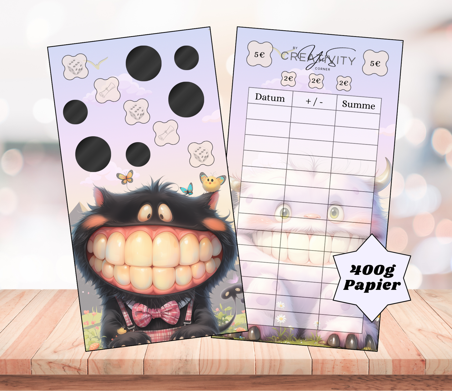 Sparchallenge "Grinsemieze", A6, Papier 400g