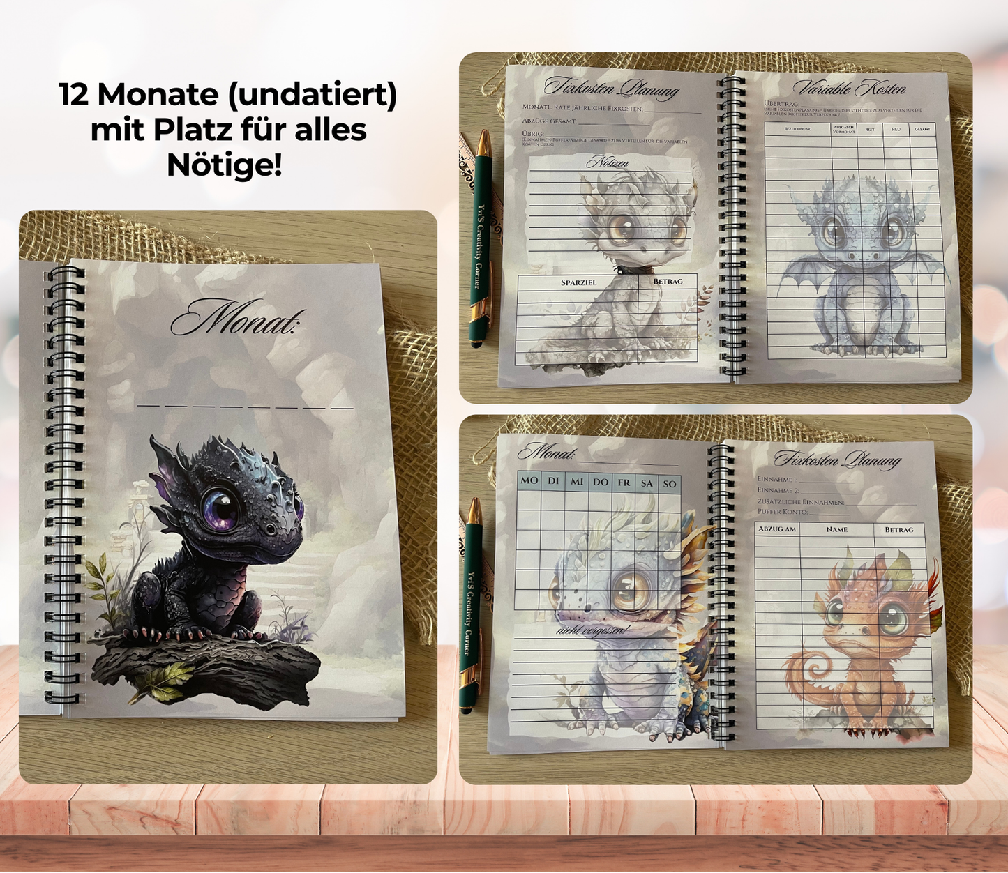 Budgetplaner undatiert „Drache“, A5, Spiralbindung