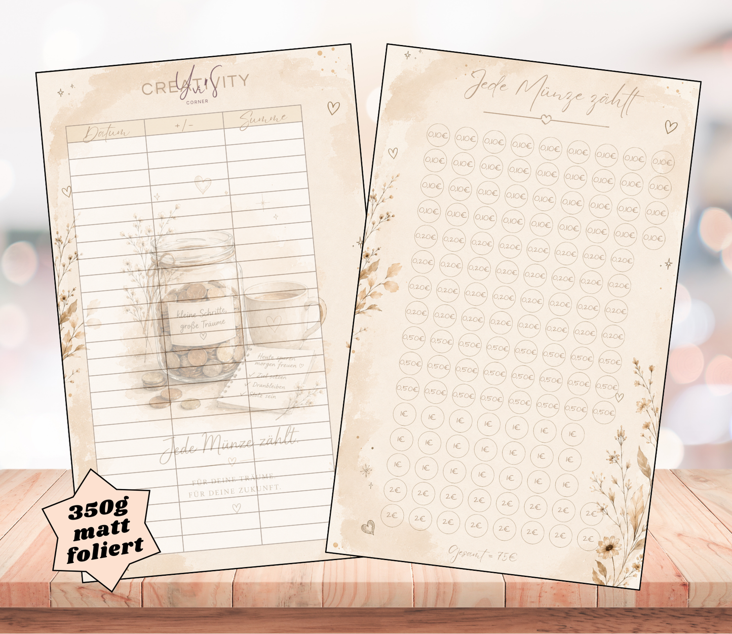 Sparchallenge "Kleingeld", A6 zum abheften, Papier 350g foliert