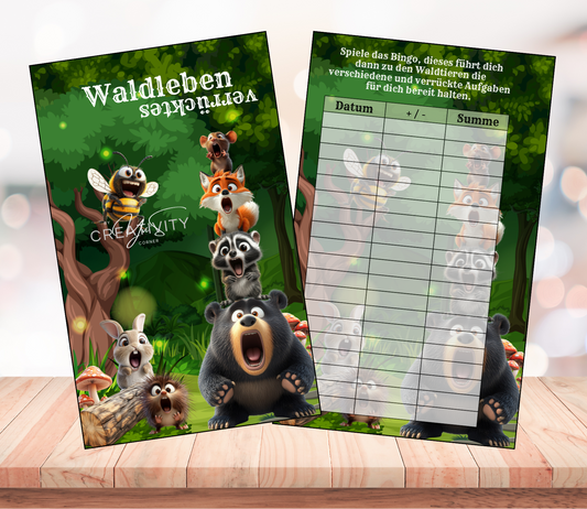 Sparchallenge-Set "verrücktes Waldleben", matt foliert für A6, Papier 350g