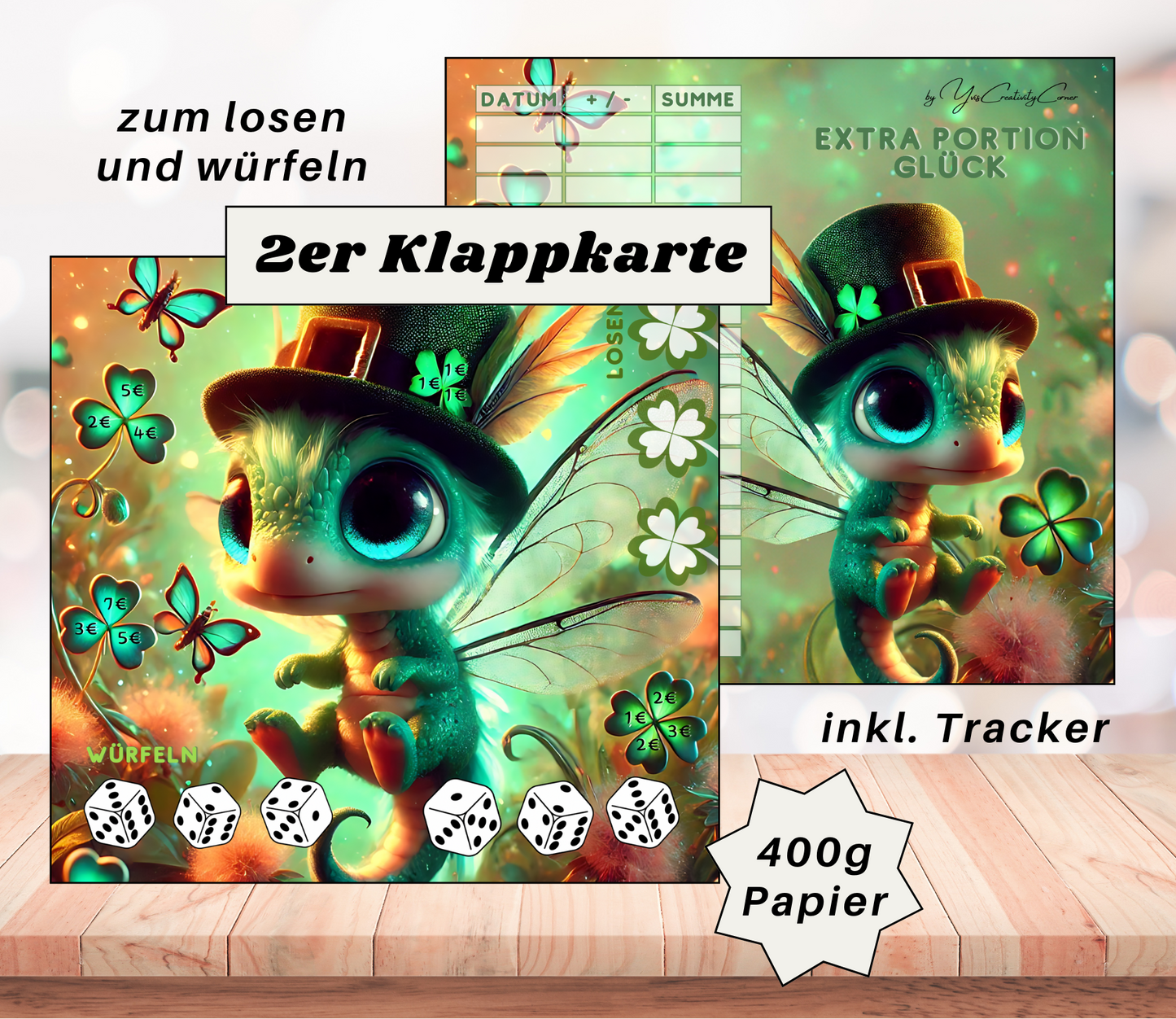 Sparchallenge "eine Portion Glück" Zweier-Klappkarte, A6, 400g Papier