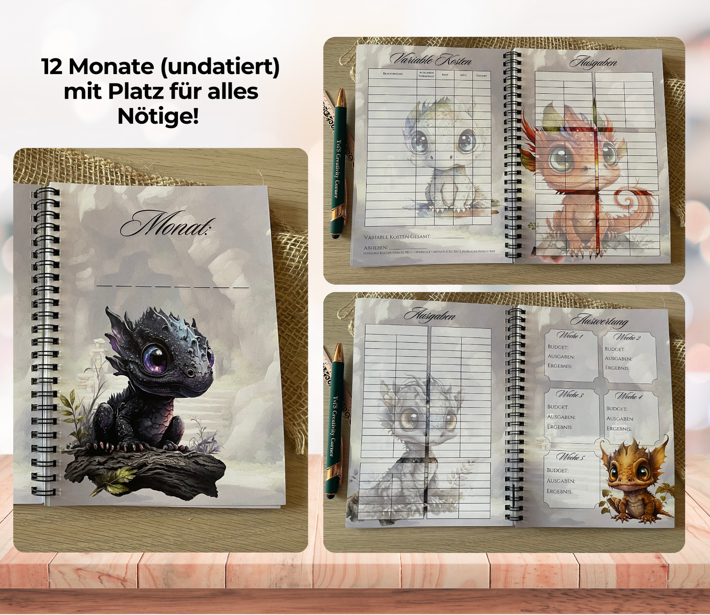 Budgetplaner undatiert „Drache“, A5, Spiralbindung