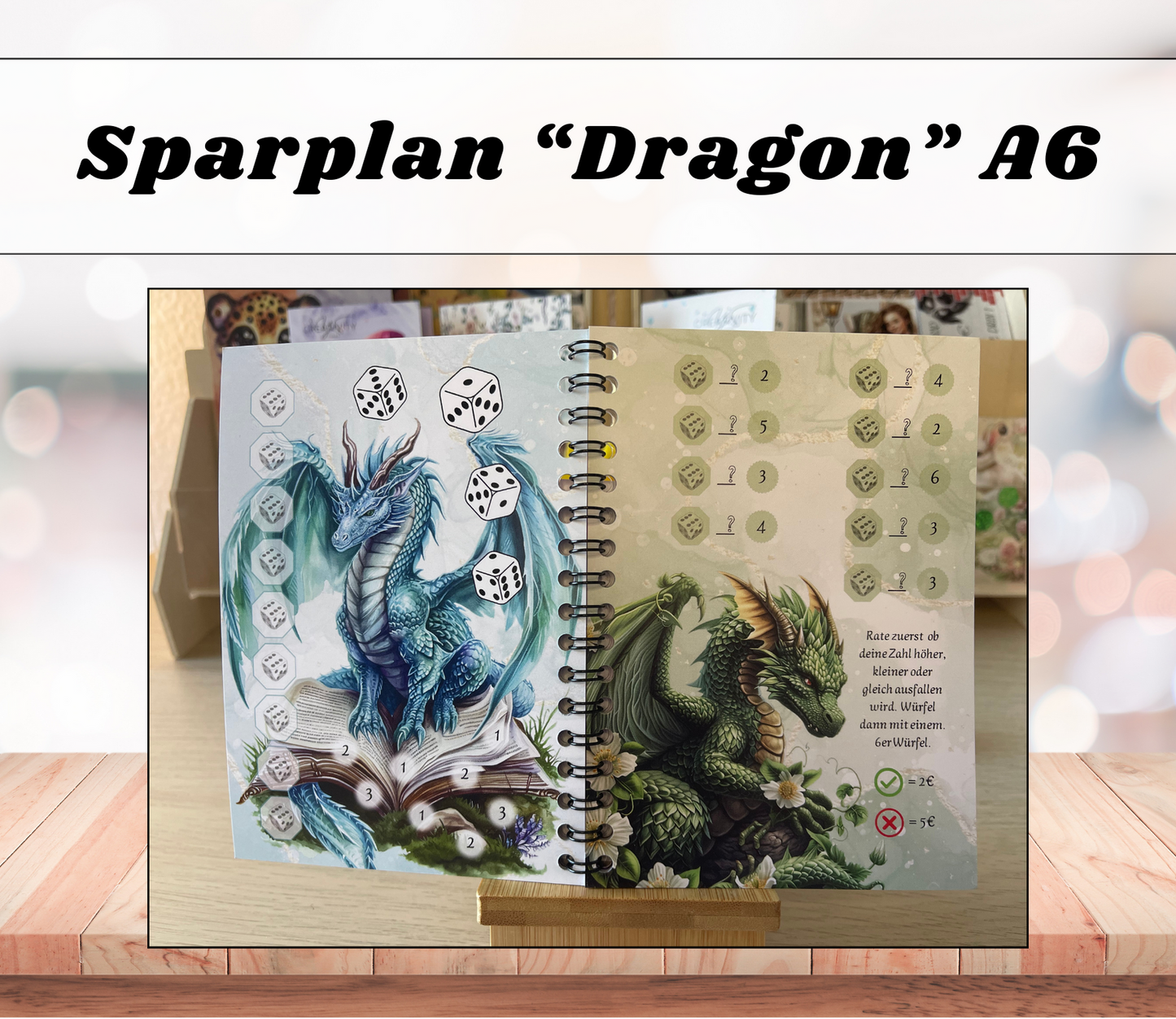 Sparbuch „Dragon“ + Deckblatt, A6, Spiralbindung