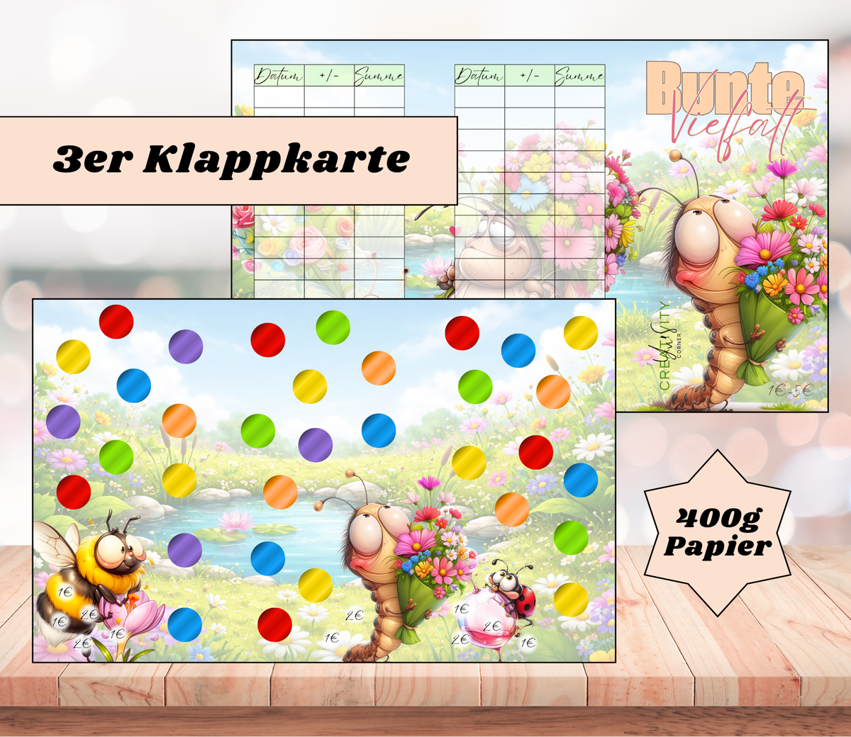Sparchallenge "Bunte Vielfalt" Triple-Klappkarte, A6, 400g Papier