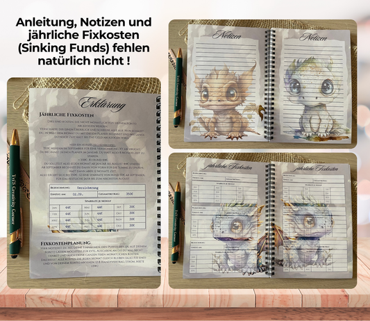 Budgetplaner undatiert „Drache“, A5, Spiralbindung