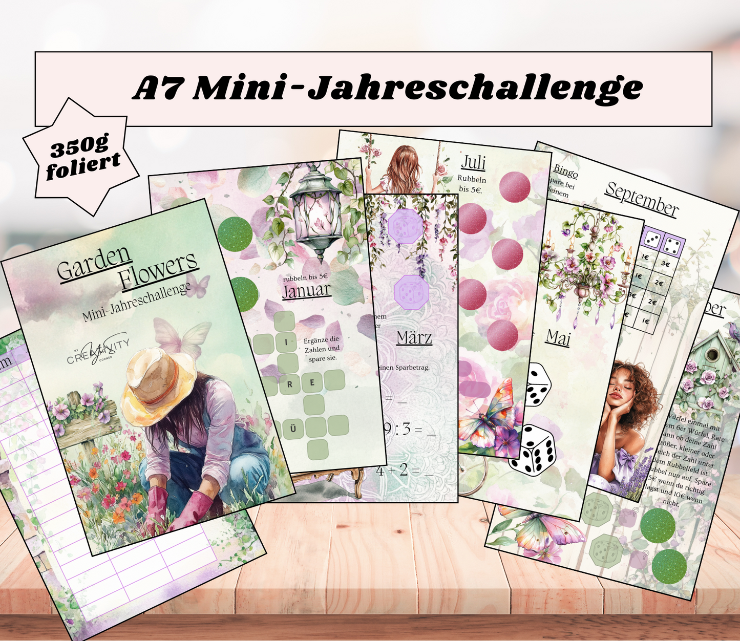 A7 Minijahreschallenge „Garden Flowers", foliert, abheftbar