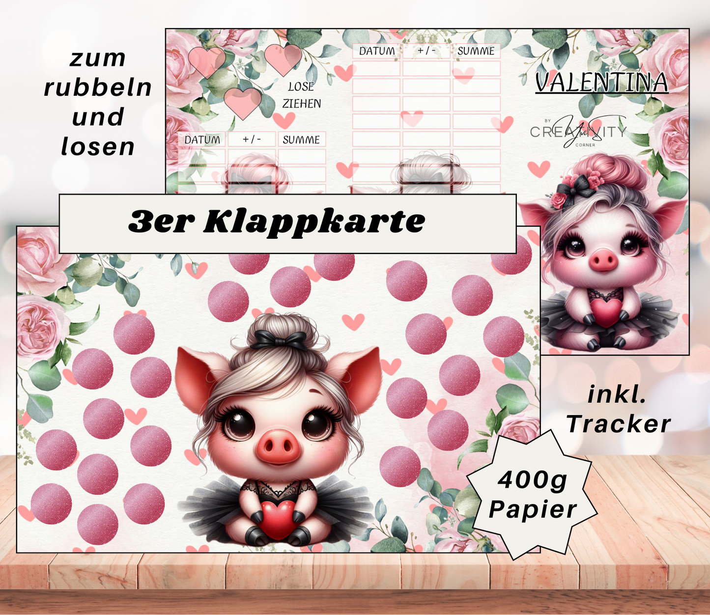 Sparchallenge "Valentina" Triple-Klappkarte, A6, 400g Papier