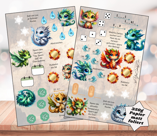 Mini-Jahreschallenge "sweet Dragons", gelocht und matt foliert für A6, Papier 350g