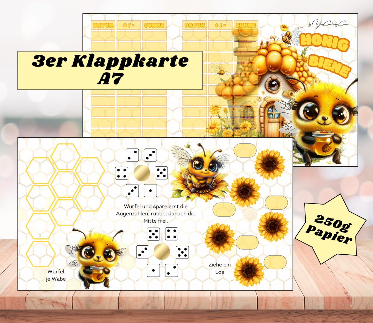 A7 3er-Klappkarte „Honig Biene", Papier 250g