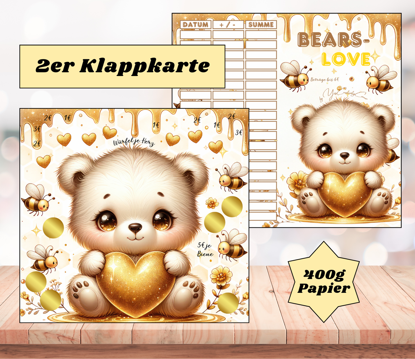 Sparchallenge "Bears Love" Zweier-Klappkarte, A6, 400g Papier