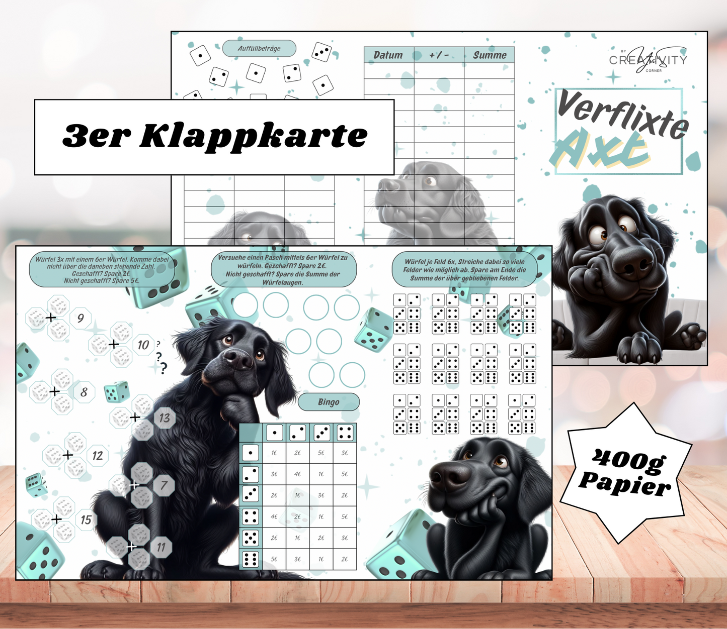 Sparchallenge "verflixte Axt" Triple-Klappkarte, A6, 400g Papier