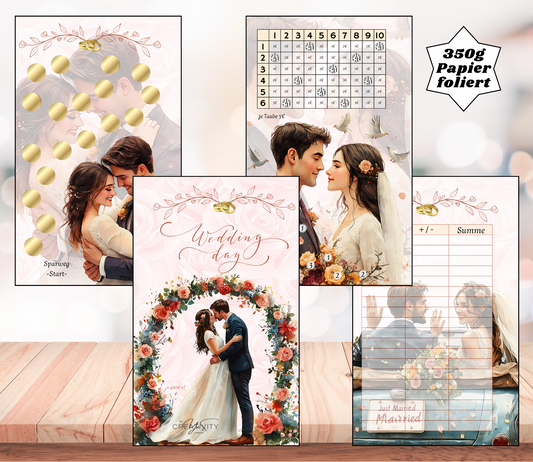 Sparchallenge-Set "Hochzeitstag", gelocht und matt foliert für A6, Papier 350g