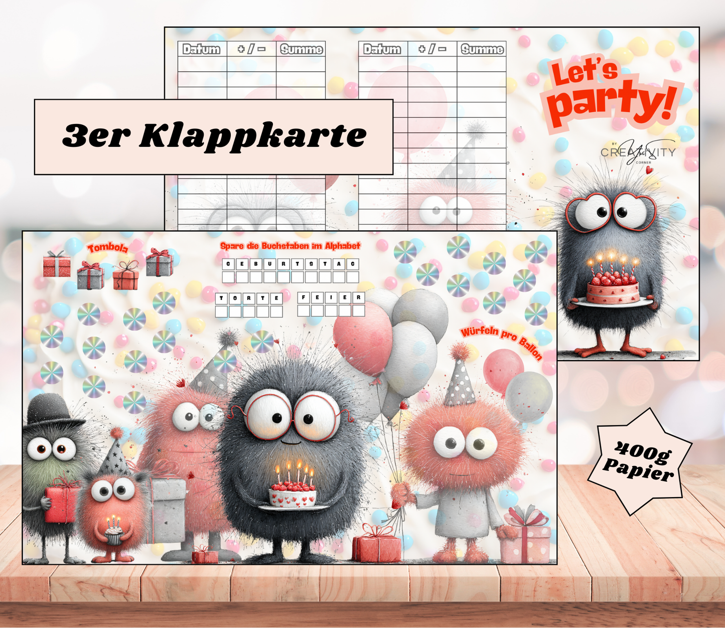 Sparchallenge "Let’s Party" Triple-Klappkarte, A6, 400g Papier