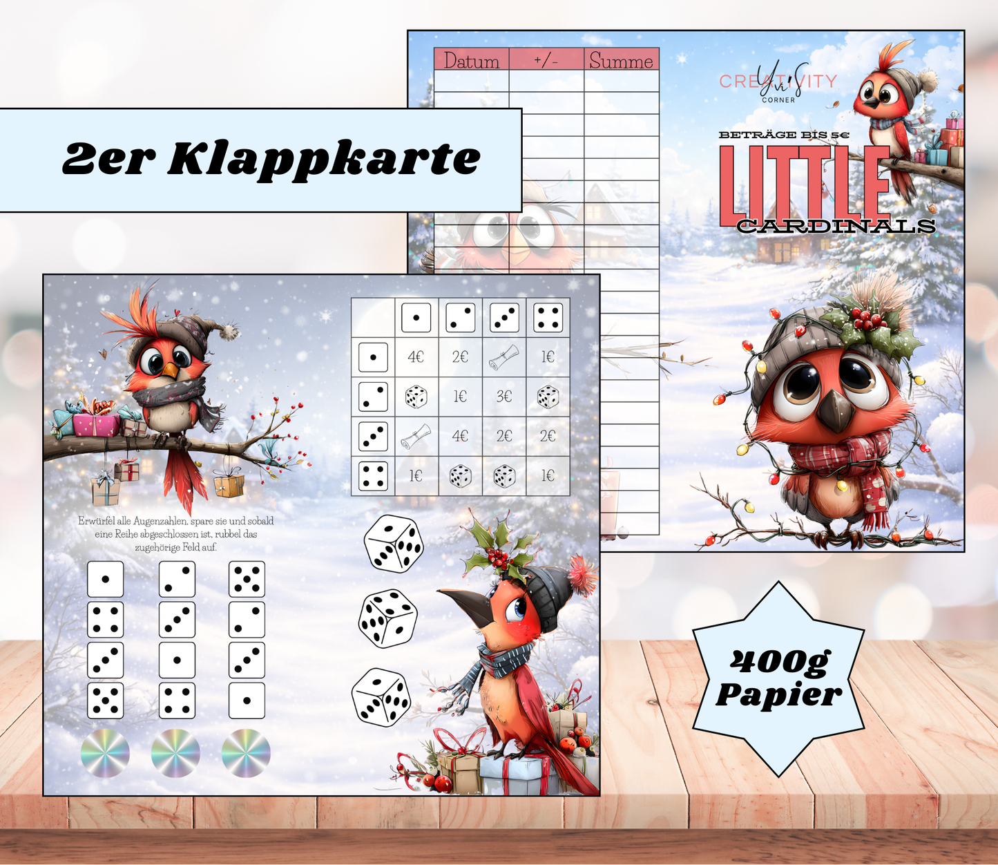 Sparchallenge „Little Cardinals" Zweier-Klappkarte, A6, 400g Papier