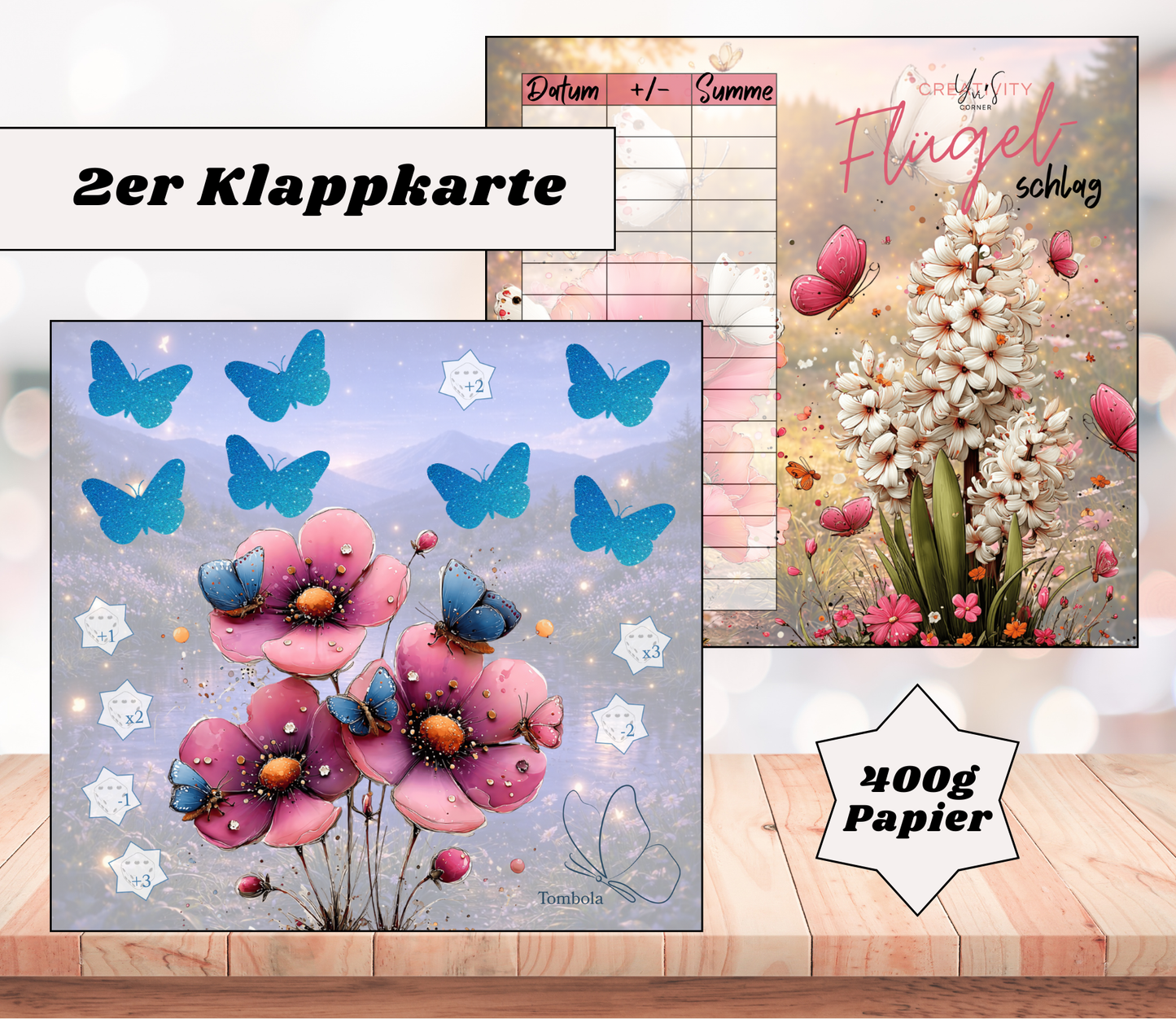 Sparchallenge „Flügelschlag" Zweier-Klappkarte, A6, 400g Papier